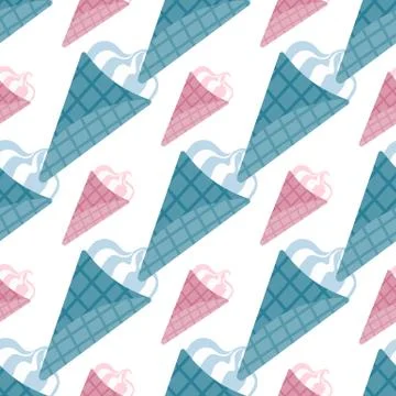 Isolated ice cream seamless pattern. White background. Food elements on purpl Stock Illustration