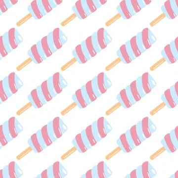 Isolated ice cream seamless pattern with white background. Pink and blue spir Stock Illustration