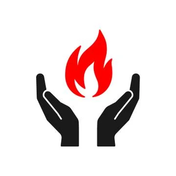 Isolated icon of flame in hands on white background. Silhouette of red fire a Stock Illustration