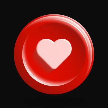 Isolated Like Icon. Red 3D Heart Button in Round Shape Illustrazione stock
