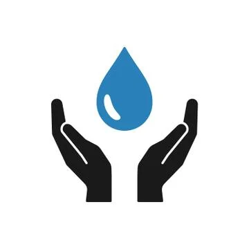 Isolated icon of water drop in hands on white background. Silhouette of blue  Stock Illustration