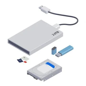 Isolated Illustration of Computer Memory Devices, Hard Disk. イラスト素材