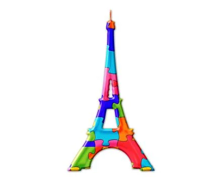 An isolated illustration of the Eiffel tower consisting of colorful puzzle pi Illustrazione stock