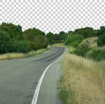 Isolated image of empty highway crossing meadow landscape Stock-Fotos