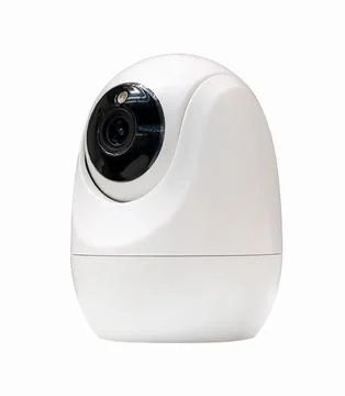 Isolated indoors smart security camera. Video surveillance. Stock Photos