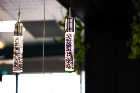 Isolated Interior Light, Modern, Bubble Glass, Chrome, Mirror Reflection, Bokeh 스톡 사진