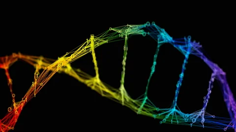 Isolated Iridescent rainbow binary Digital Plexus DNA molecule strand colorful Stock Footage 111697150