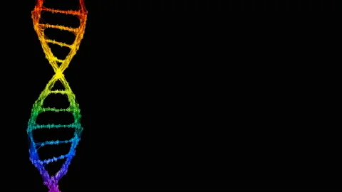 Isolated Iridescent rainbow binary Digital Plexus DNA molecule strand colorful Stock Footage 111697664