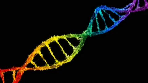 Isolated Iridescent rainbow binary Digital Plexus DNA molecule strand colorful Stock Footage 111697948
