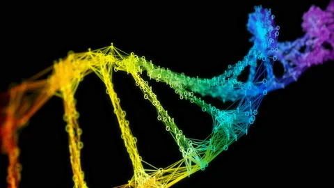 Isolated Iridescent rainbow binary Digital Plexus DNA molecule strand colorful Stock Footage 111698353