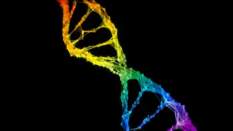 Isolated Iridescent rainbow binary Digital Plexus DNA molecule strand colorful Stock Footage 111698550