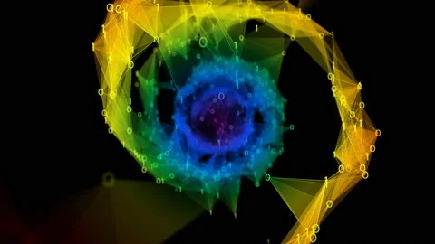 Isolated Iridescent rainbow binary Digital Plexus DNA molecule strand colorful Stock Footage 111699074