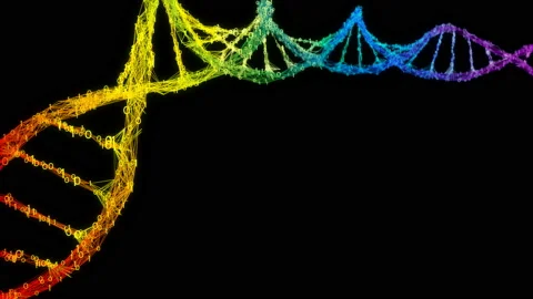 Isolated Iridescent rainbow binary Digital Plexus DNA molecule strand colorful Stock Footage 111699322