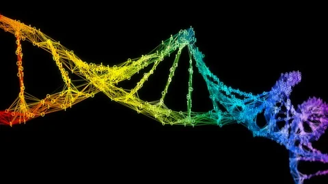 Isolated Iridescent rainbow binary Digital Plexus DNA molecule strand colorful Stock Footage 111699593