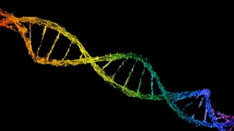 Isolated Iridescent rainbow binary Digital Plexus DNA molecule strand colorful Stock Footage 111700319