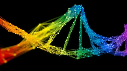 Isolated Iridescent rainbow Digital Plexus DNA molecule strand colorful Loop Stock Footage 108887987