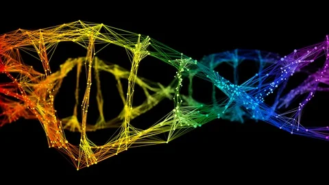 Isolated Iridescent rainbow Digital Plexus DNA molecule strand colorful Loop Stock Footage 108888012