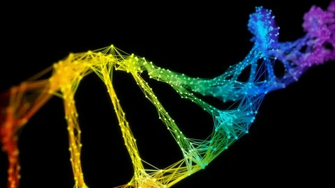 Isolated Iridescent rainbow Digital Plexus DNA molecule strand colorful Loop Stock Footage 108888223
