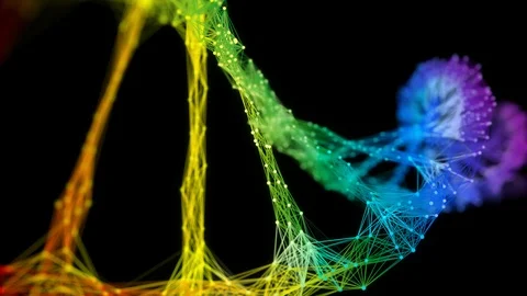 Isolated Iridescent rainbow Digital Plexus DNA molecule strand colorful Loop Stock Footage 108888813