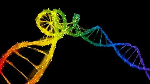 Isolated Iridescent rainbow Digital polygonal DNA molecule strand colorful Loop Stock Footage 113347126
