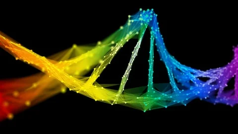 Isolated Iridescent rainbow Digital polygonal DNA molecule strand colorful Loop Stock Footage 113350983