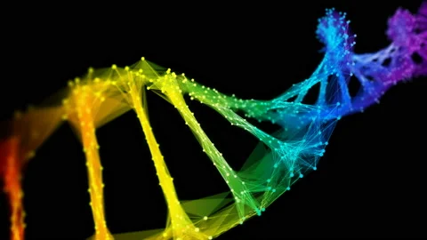 Isolated Iridescent rainbow Digital polygonal DNA molecule strand colorful Loop Stock Footage 113351149