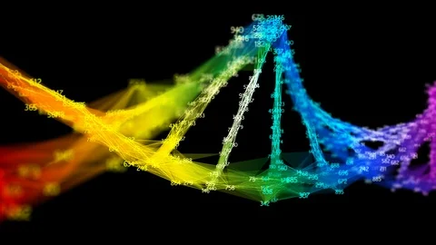 Isolated Iridescent rainbow random digits Plexus DNA molecule strand colorful 4K Video stock 117242770