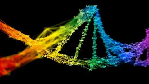 Isolated Iridescent rainbow random digits Plexus DNA molecule strand colorful 4K Stock Footage 117242864