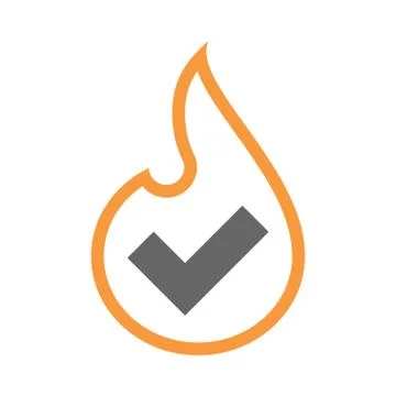 Isolated isolated line art flame icon with a check mark Stock Illustration