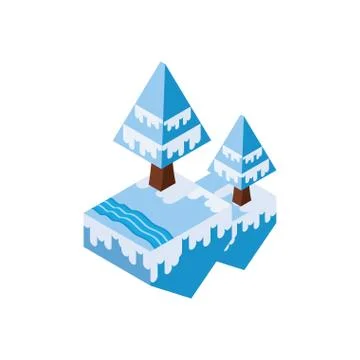 Isolated isometric pine trees with snow vector design Stock Illustration