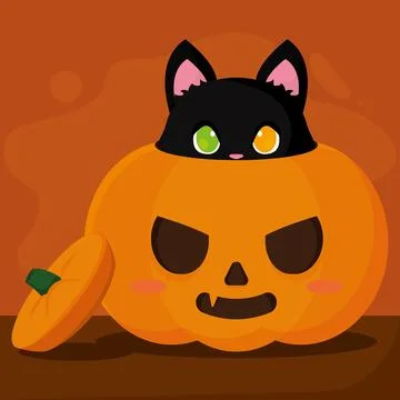 Isolated jack o lantern with a black cat Happy halloween Vector Illustrazione stock