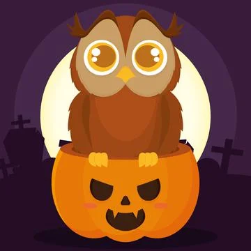 Isolated jack o lantern with an owl Happy halloween Vector Illustrazione stock