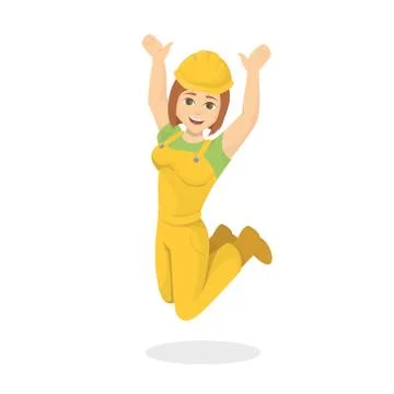 Isolated jumping builder. Stock Illustration