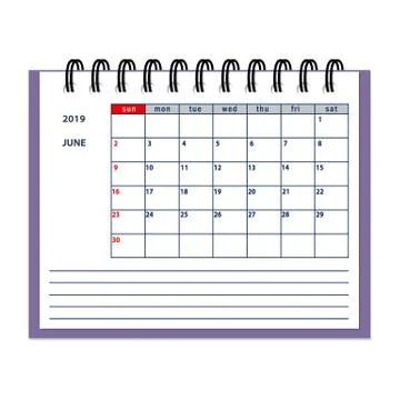 Isolated June page 2019 planner calendar Stock Illustration