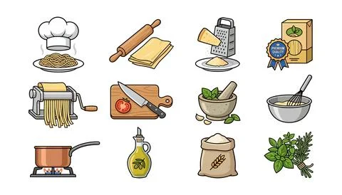 Isolated kitchen tools and ingredients illustration set Vector Stock Illustration