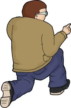 Isolated Kneeling Man Pointing Stock Illustration
