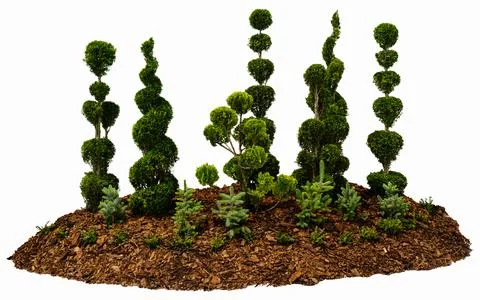 Isolated landscape design element: Mounds or berms with natural decorative ga Stock Photos