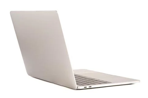 Isolated of laptop computer with white screen for mockup on white background Stock Photos