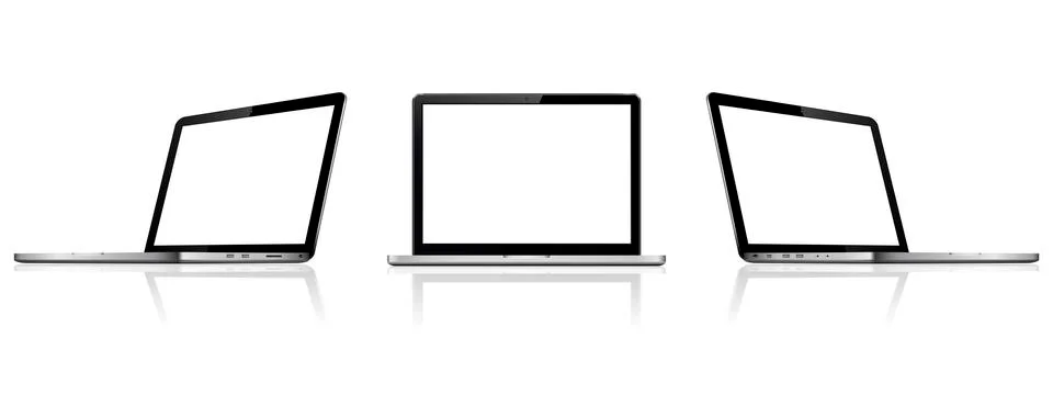 Isolated laptops with empty space on white background. Computer notebooks wit Illustrazione stock