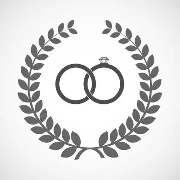 Isolated laurel wreath icon with  two bonded wedding rings Stock Illustration