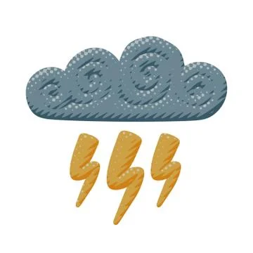 Isolated lightning strike from curly cloud sign Stock Illustration