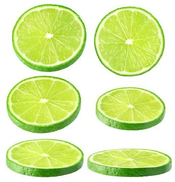 Isolated lime collection. Different angle of lime fruit slices isolated of white Stock Photos
