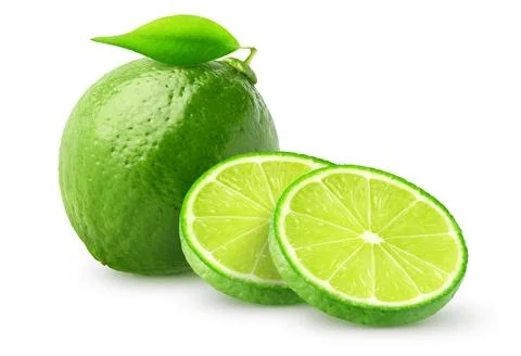 Isolated lime fruit. Whole lime fruit and slices isolated of white background Stock Photos
