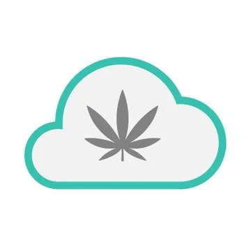 Isolated line art   cloud icon with a marijuana leaf Stock Illustration