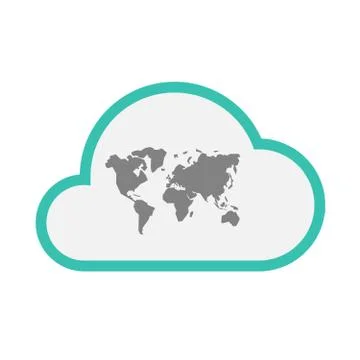 Isolated line art   cloud icon with a world map Illustrazione stock