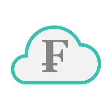 Isolated line art   cloud icon with a swiss franc sign Stock Illustration