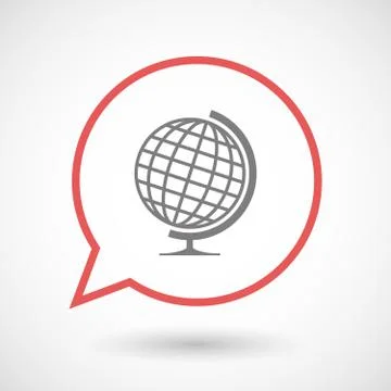 Isolated line art comic balloon with  a table world globe Illustrazione stock