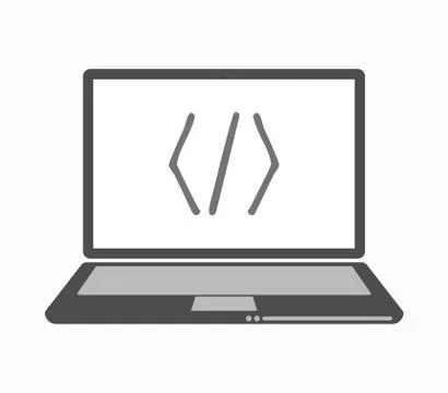 Isolated line art laptop with a code sign Illustrazione stock