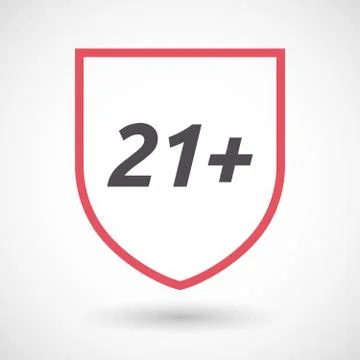 Isolated line art shield icon with    the text 21+ Stock Illustration