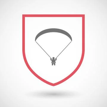 Isolated line art shield icon with a paraglider イラスト素材